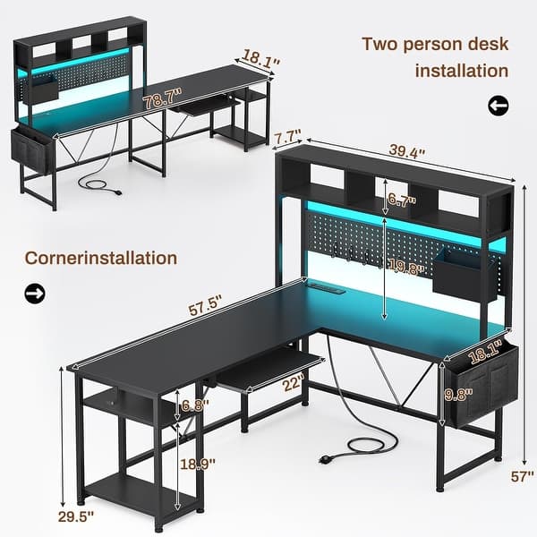 dimension image slide 1 of 8, L Shaped Gaming Desk Computer Desk Corner Desk Pegboard Power Outlet