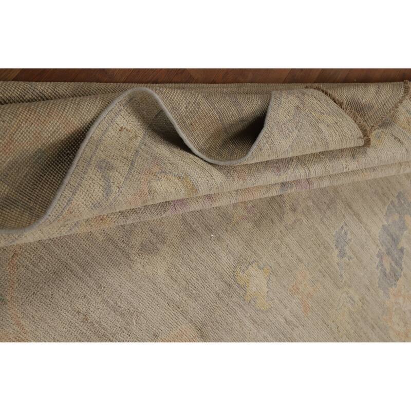 Hand Knotted Oriental 100% Wool Carpet Transitional All-Over Beige & Ivories Oushak Area Rug - 12' 4'' X 9' 0''