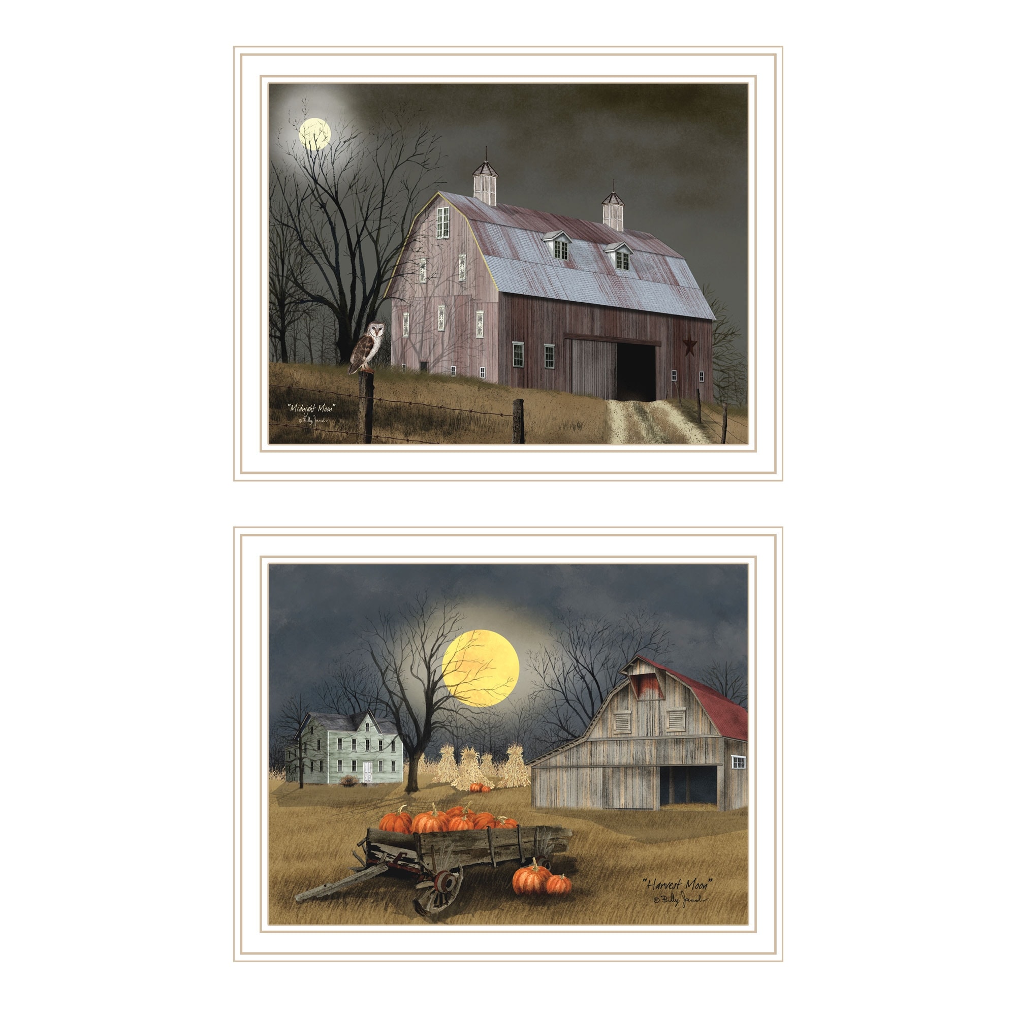 2-Piece Framed Wall Art Set - Autumn Moonlit Nights, White Frame