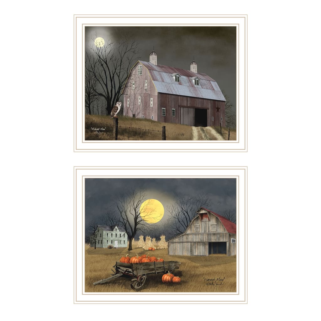 2-Piece Framed Wall Art Set - Autumn Moonlit Nights, White Frame