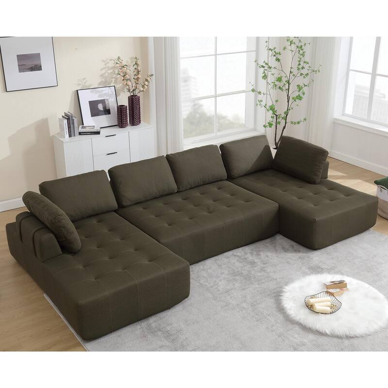 Modular Combination Sofa, U-shaped Sofa, Living Room, Apartment, Upholstered ,6-seat Sofa, Free Combination Sofa - Green