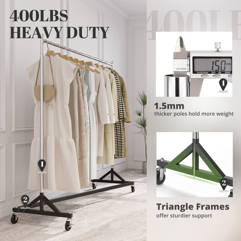 Commercial Garment Rack Hold 400LBS Heavy Duty Clothing Rack Adjustable Rolling Clothes Rack for Hanging Clothes Racks on Wheels
