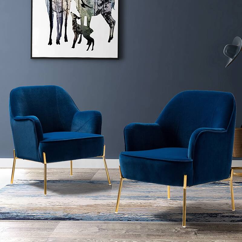 Marina Modern Velvet Accent Chair with Golden Legs Set of 2 by HULALA HOME - Navy