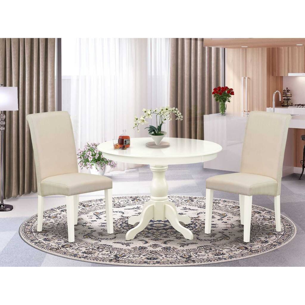 3-Piece Linen White Finish Solid Wood Top - Dining Room Set with High Back - Seats 4