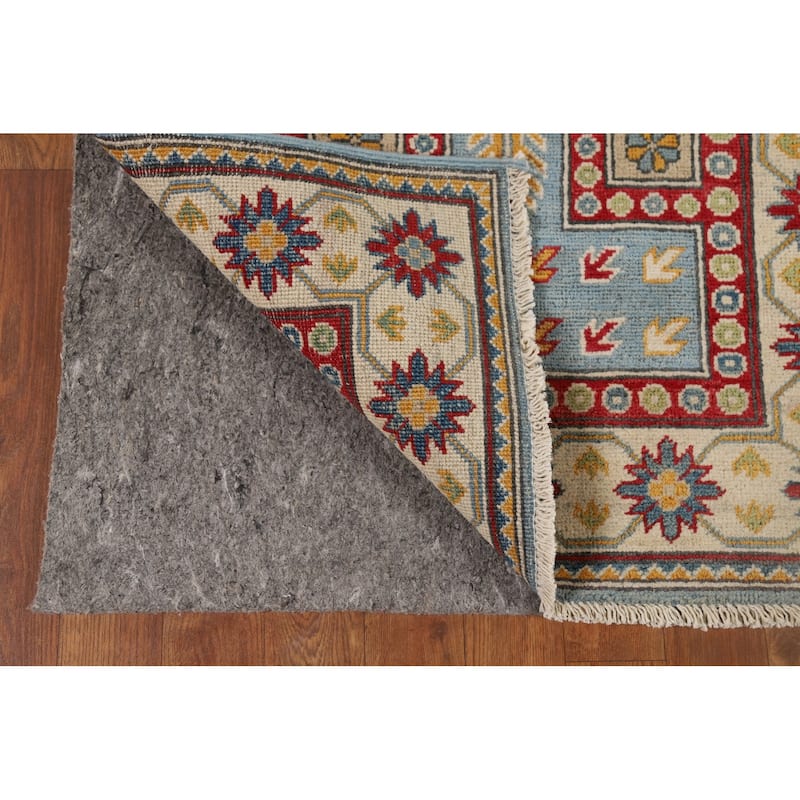 Geometric Blue Kazak Oriental Runner Rug Handmade Wool Carpet - 2'6" x 13'1"