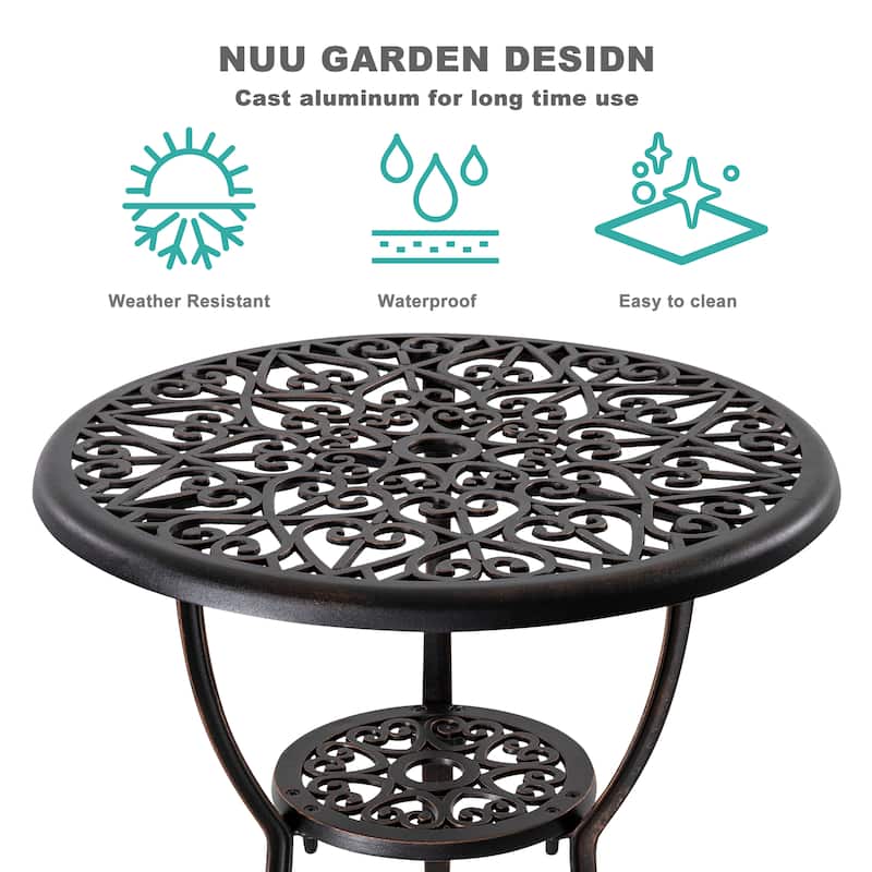 Outdoor 3-Piece Cast Aluminum Patio Set with 1.77" Umbrella Hole