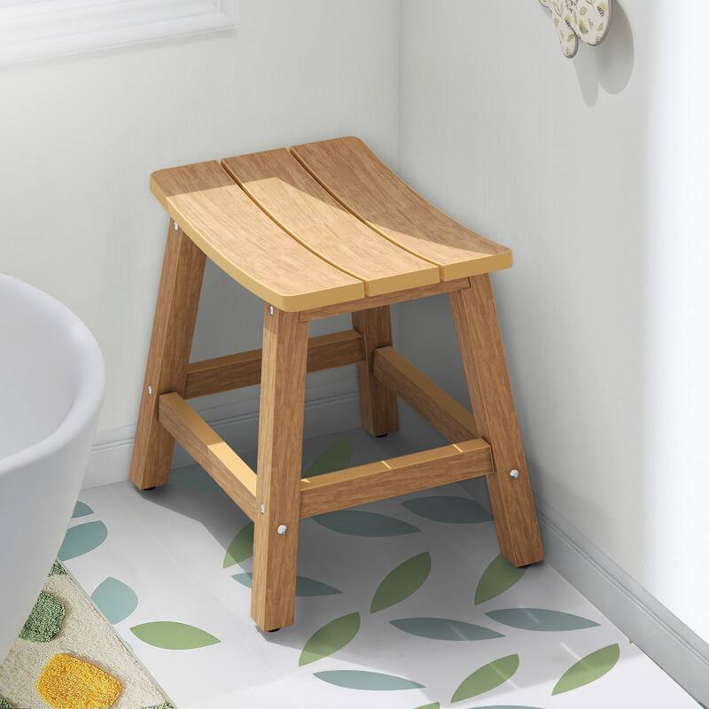 Moasis Natural Teak Plastic Wood Shower Shaving Footrest Stool