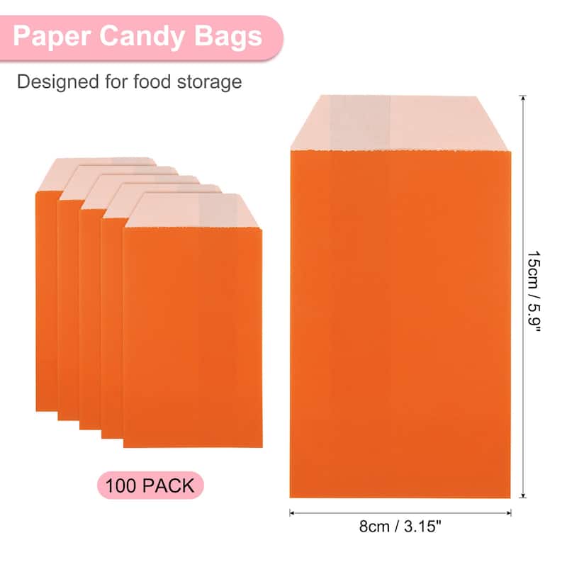 100Pcs Kraft Paper Treat Bags, 6" x 3" Candy Flat Favor Bags - Orange