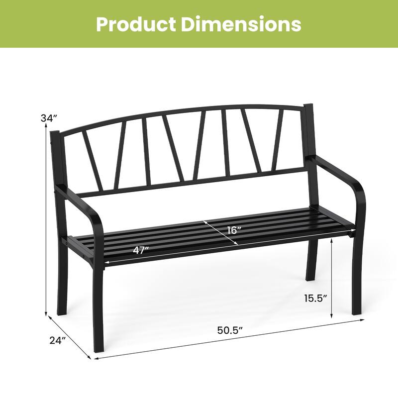Gymax 50.5'' Patio Metal Bench w/ Curved Armrests & Minimalist