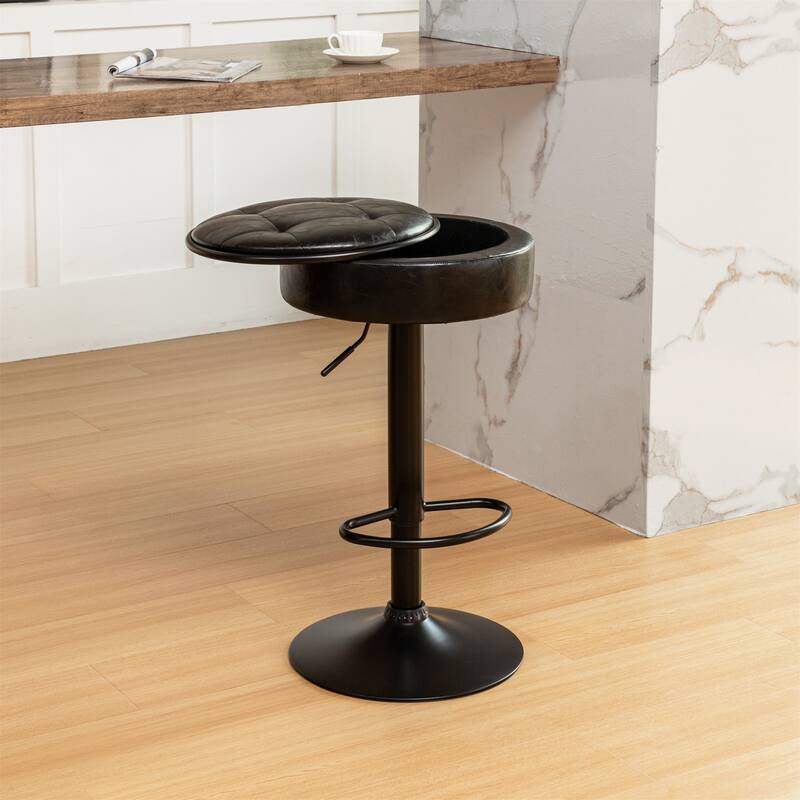 Set of 2 Faux Leather Height Adjustable Counter Height Swivel Barstool