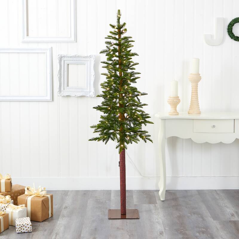 6ft. Alpine Artificial Christmas Tree with 100 Clear Microdot Multifunction LED Lights - Minimalist Festive X-Mas Tree