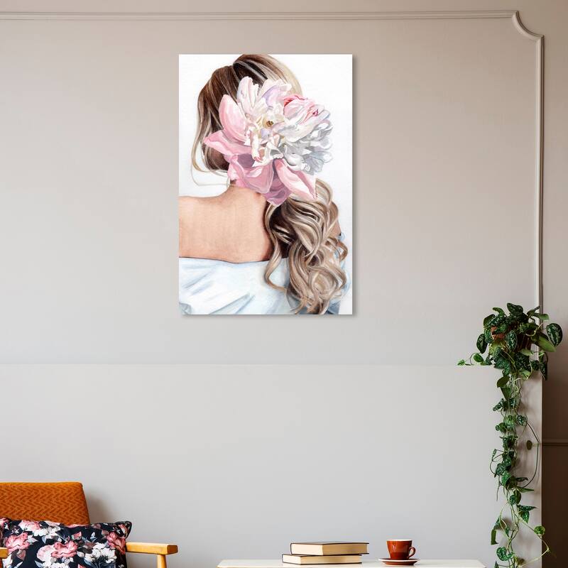 Wynwood Studio Fashion and Glam Beautiful Hair White and Pastel Pink Traditional Wall Art Canvas Print - 30 x 20