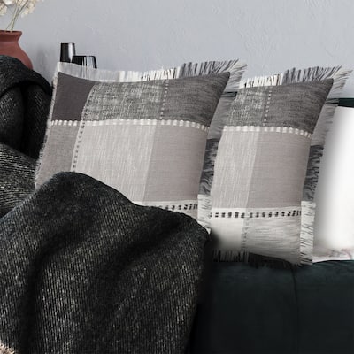 Sevita Drew Gray Tartan Cotton Throw Pillow, Set of 2