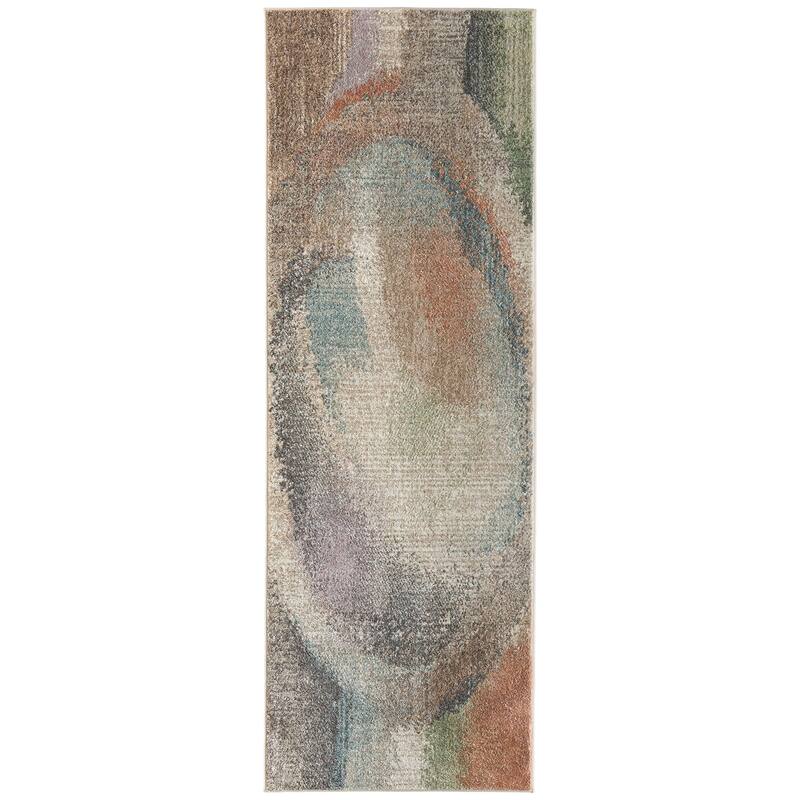 Sparkman R39QT Abstract Modern Area Rug - 2'6" x 7'3" - Brown/Tan/Blue