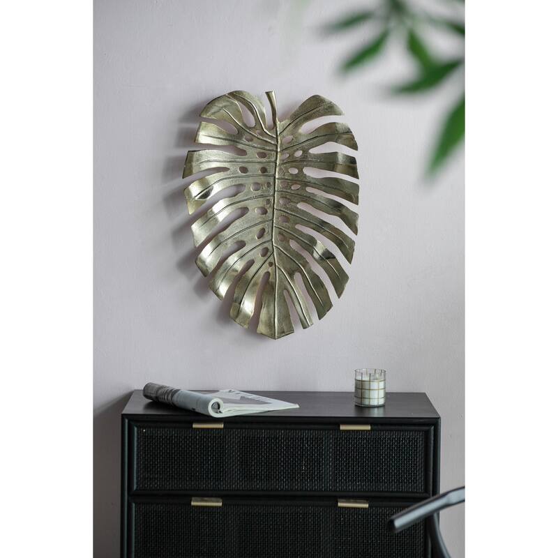 Modern Monstera Leaf Metal Wall Decor Home Decorative Plate with Bright Gold for Living Room Entrance Wall