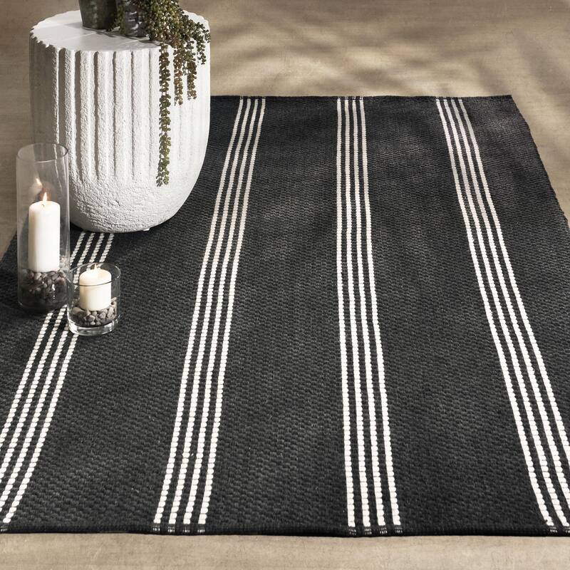 Villa by Classic Home Sorrento Handwoven Performance Stripe Fabric Rug - 8x10 - Charcoal