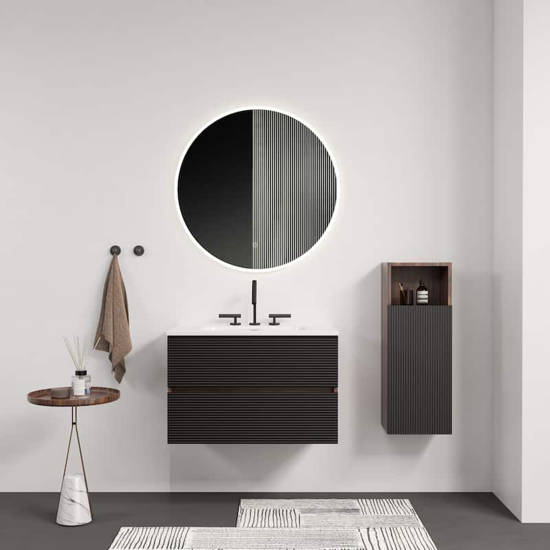 GDFStudio - Gloria Modern Wall-Mounted Floating Bathroom Vanity with Integrated Ceramic Basin & Soft-Close Drawers