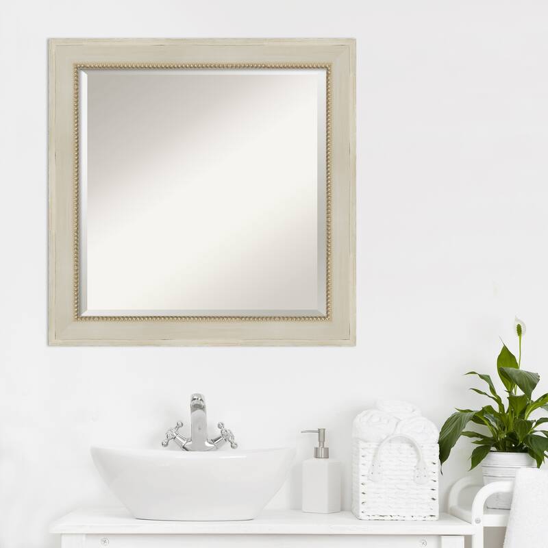 Beveled Wood Bathroom Wall Mirror - Parthenon Cream Frame - Parthenon Cream