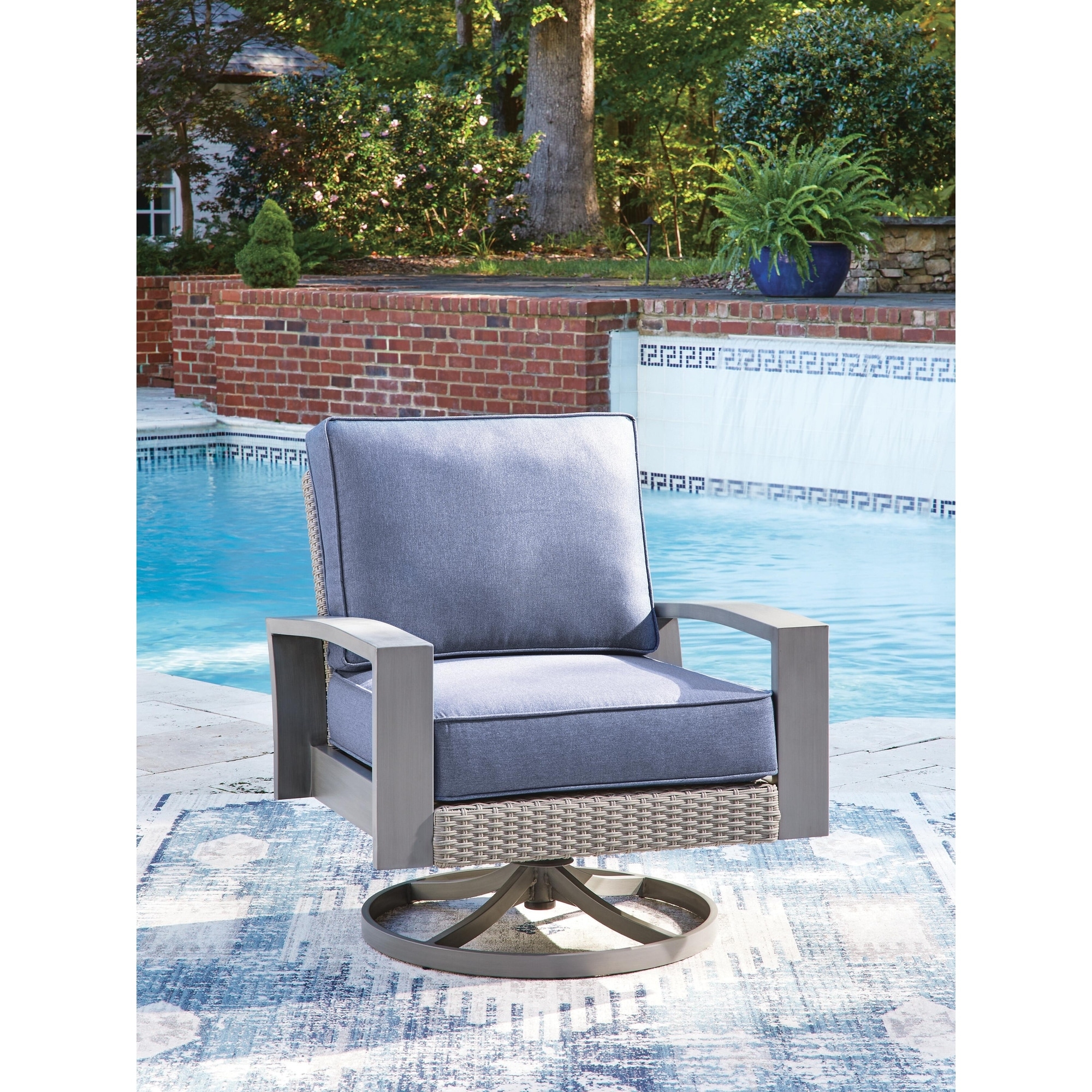 Signature Design by Ashley Dillon Beach Blue/Gray Outdoor Swivel Lounge Chair with Cushion