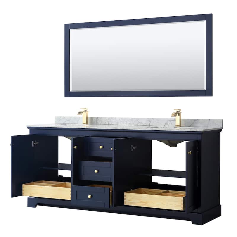 Avery 80-inch Double Vanity, Marble Top, Square Sinks, 70-inch Mirror