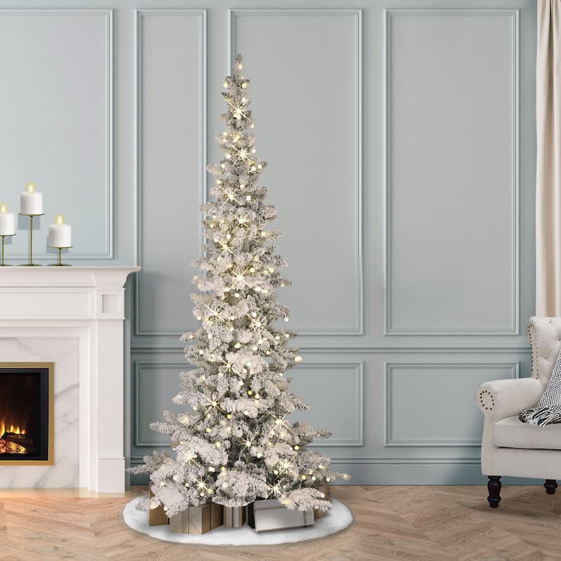 Puleo International 6.5 ft. Pre-Lit Flocked Whistler Artificial Pine Tree