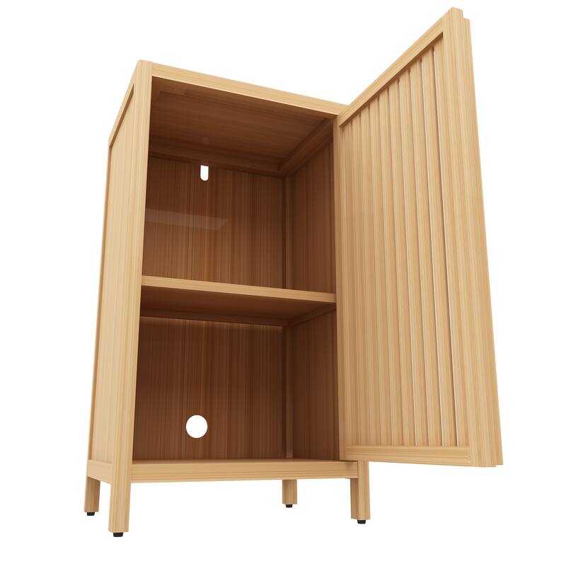 Bathroom Bamboo Storage Cabinet, Side Storage Organizer Cabinet, Freestanding Floor Cabinet with Door and Shelf