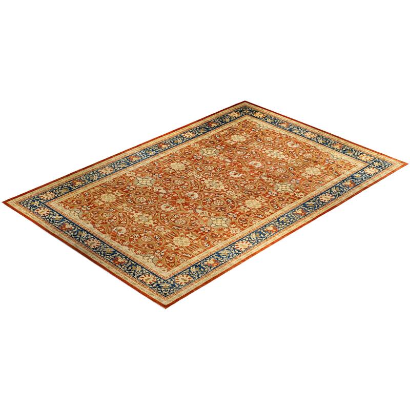 Overton Handknotted Wool Vintage Inspired Contemporary Eclectic Orange Area Rug - 18' 5" x 12' 5"