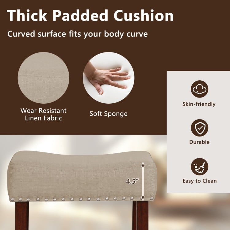 Set of 2 24 Inch Bar Stool with Curved Seat Cushions - 17" x 13" x 24" (L x W x H)