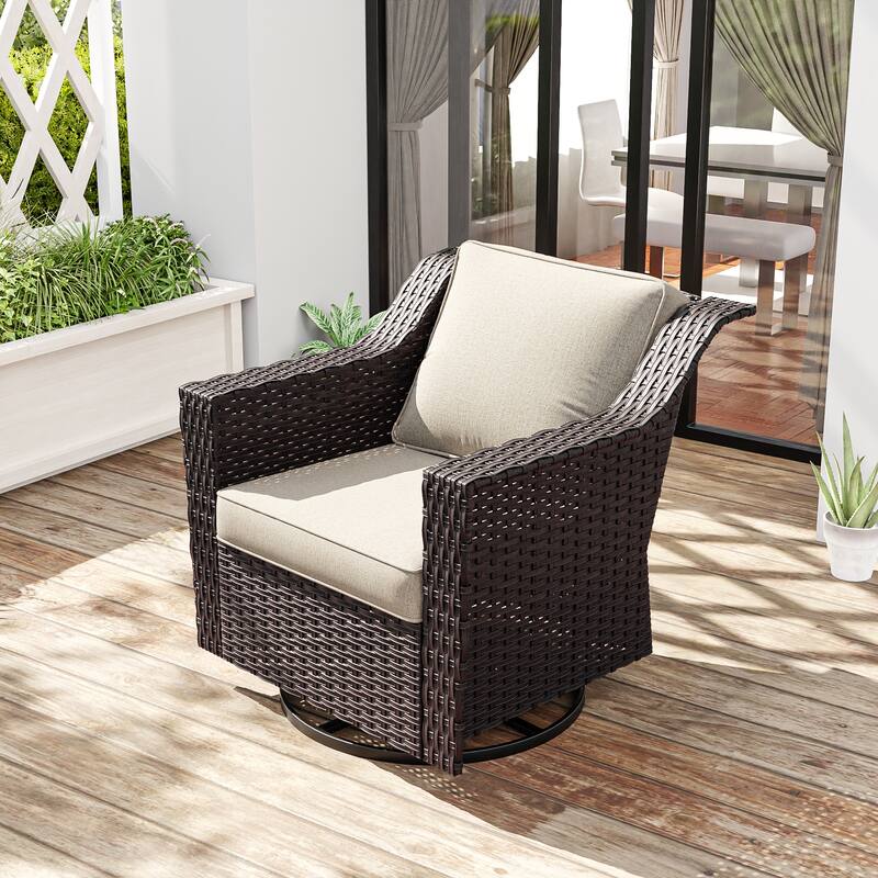 Cozywor Outdoor Patio Swivel Rattan Rocking Wicker Chair - N/A - BEIGE