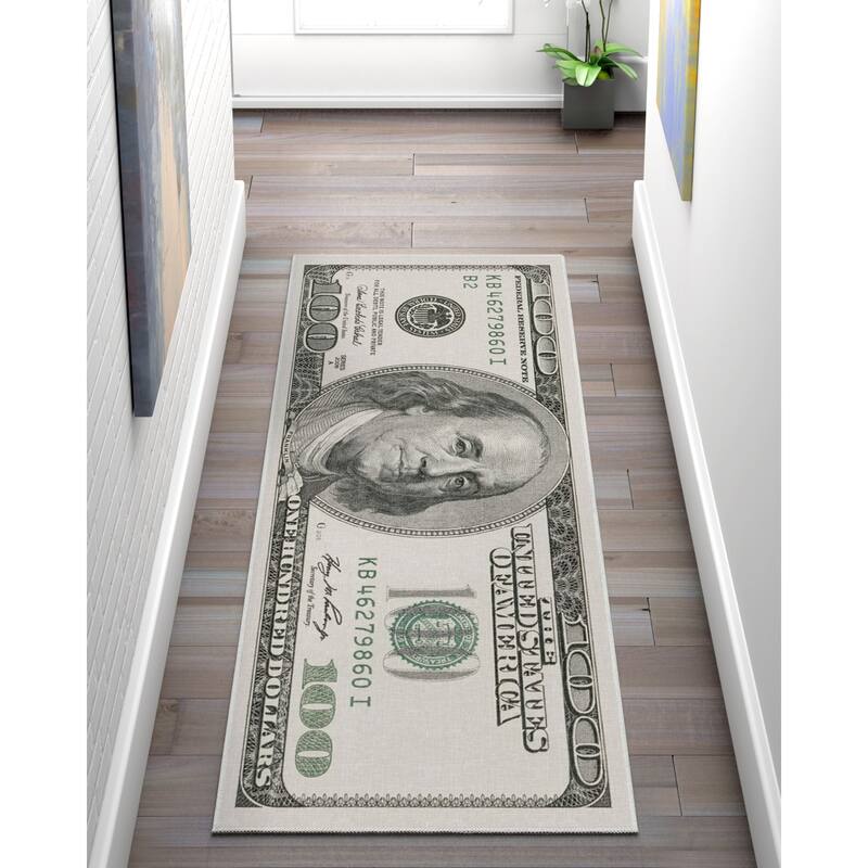 Well Woven Money Dollar Front 2006A Modern Machine Washable Area Rug