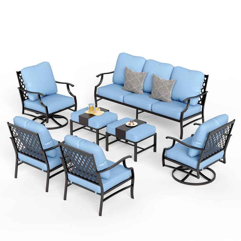 MAISON ARTS 6/7-Piece Patio Conversation Sets, Sofa Set with 2/4 x Single Chairs, 1 x 3-seater Sofa and Coffee Table/Ottomans