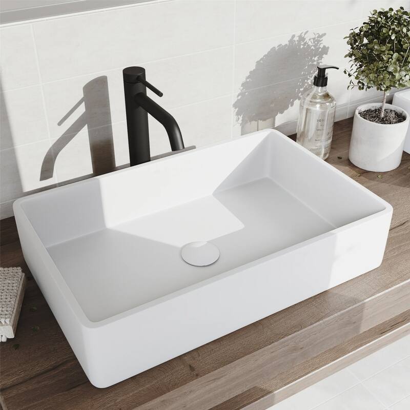 VIGO 1.75" W Vessel Bathroom Sink Pop-up Drain and Mounting Ring in Matte White