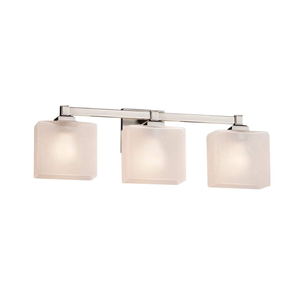 Justice Design Fusion Regency 3-light Brushed Nickel Bath Bar, Frosted Crackle Rectangle Shade