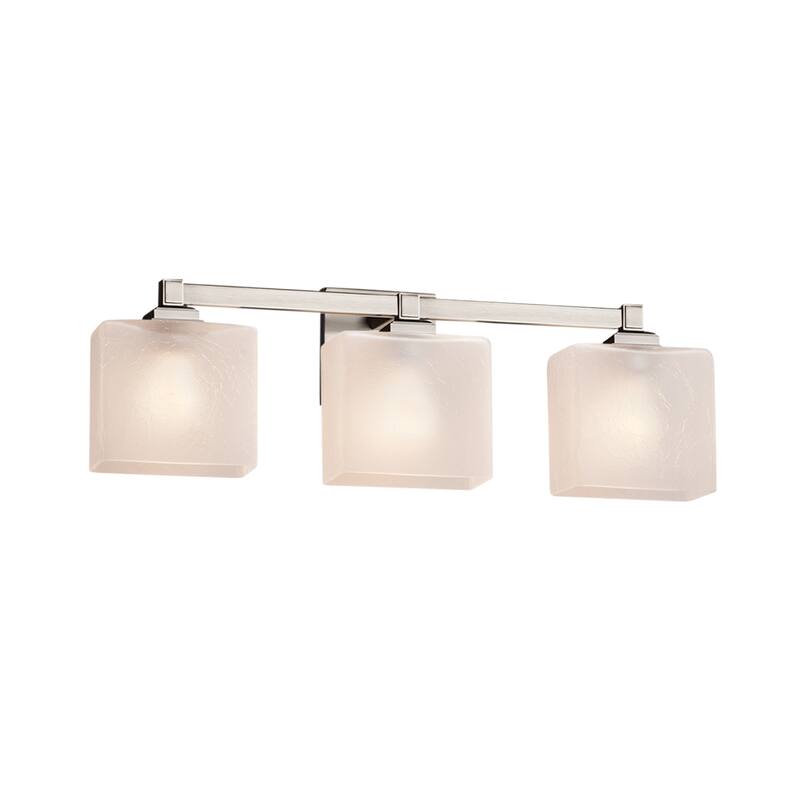 Justice Design Fusion Regency 3-light Brushed Nickel Bath Bar, Frosted Crackle Rectangle Shade