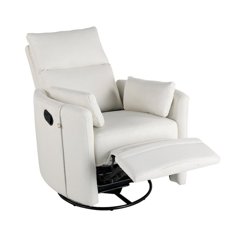 Beige Upholstered Swivel Rocker Recliner with Manual Recline, 360° Swivel, and Two Removable Cushions