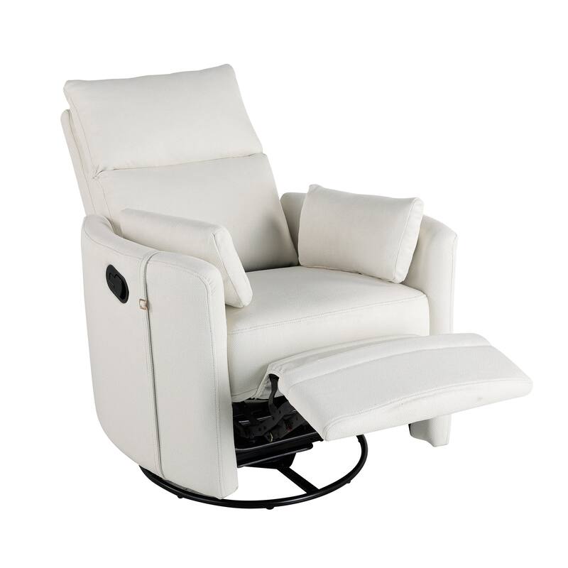 Modern Swivel Recliner, Manual Nursery Glider Rocking Recliner Chair w/ 2 Pillows, Upholstered Sofa Chair for Living Room