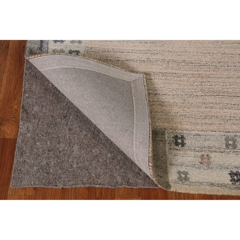 Geometric Gabbeh Indian Area Rug Handmade Beige Wool Carpet - 5'3" x 7'7"