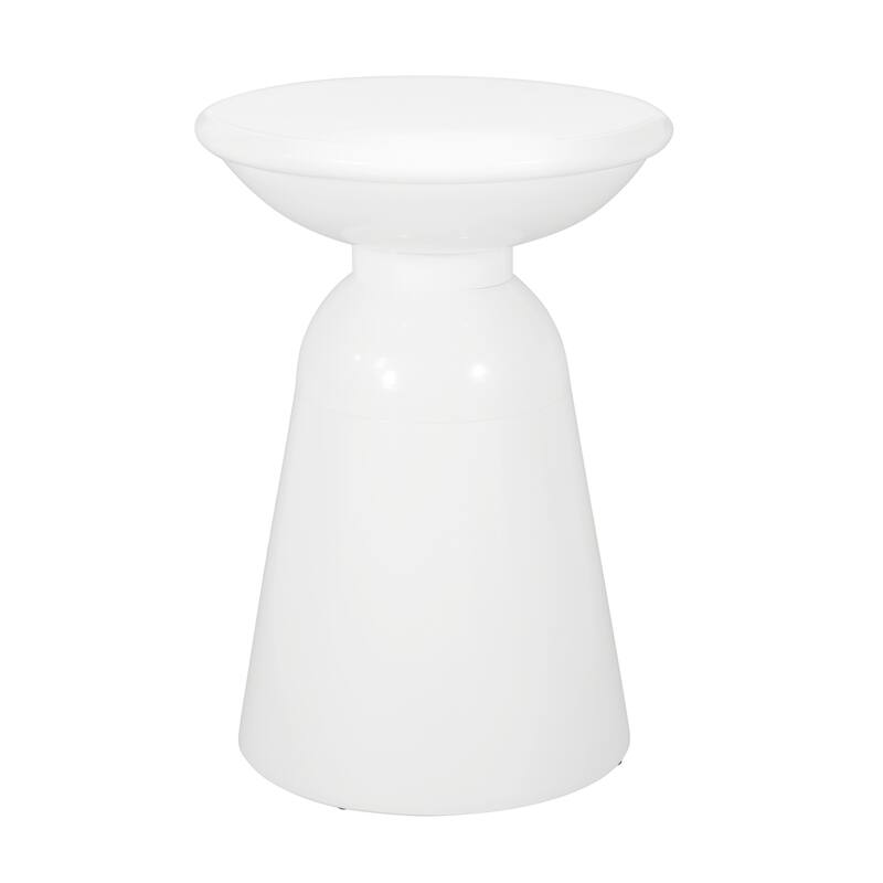 Suma Outdoor Side End Table Set of 2, Round Top, Pedestal, White Iron