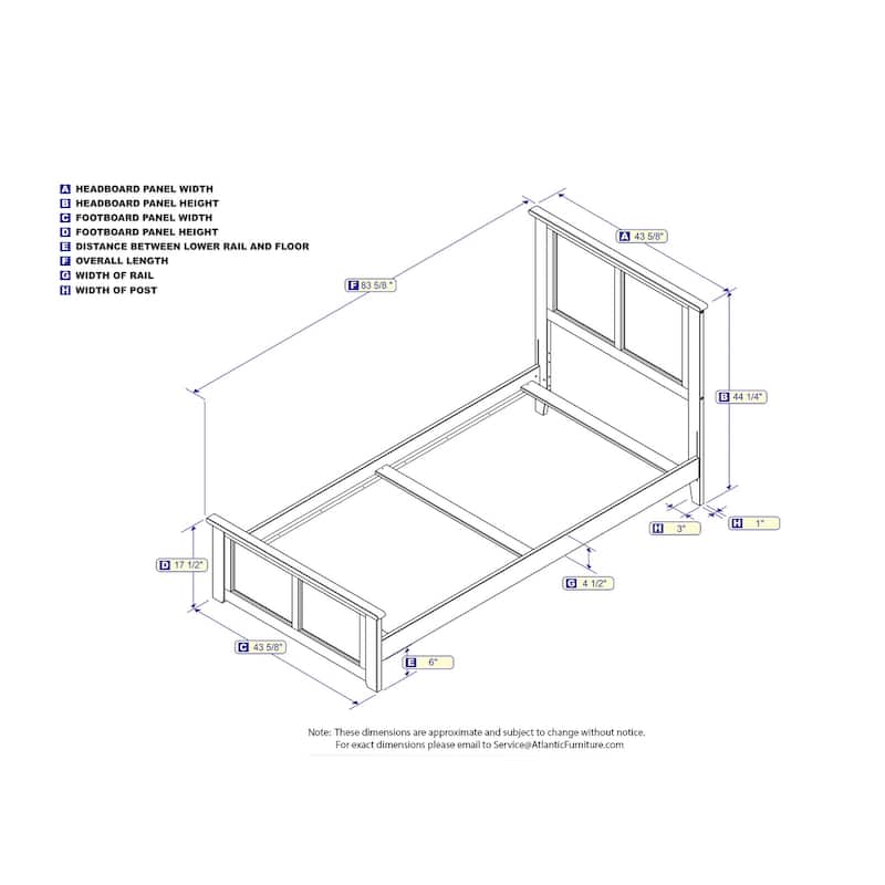 Traditional Twin XL Bed Frame - Hardwood Bed with Footboard - Classic Design - HomeStock