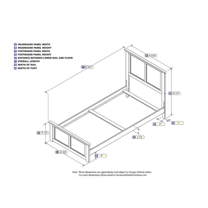 Twin Extra Long Bed with Footboard - Traditional Hardwood Bed Frame - Espresso Finish - Bedroom Furniture