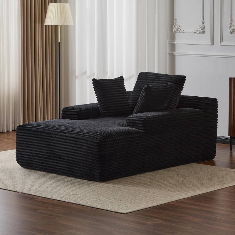 Oversized Chaise Lounge Chair, Modern Corduroy Sleeper Sofa Daybed, Black, No Assembly - Multi-Color