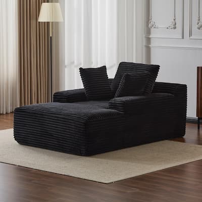 Oversized Chaise Lounge Chair, Modern Corduroy Sleeper Sofa Daybed, Black, No Assembly