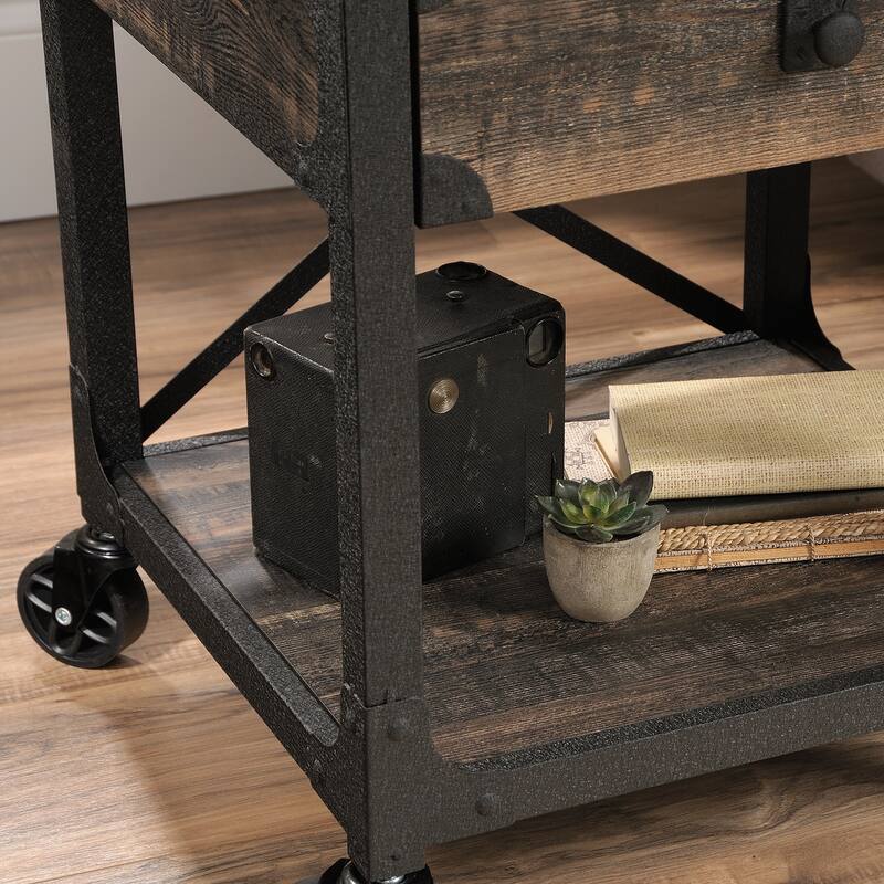 Wood Industrial Side Table with Smooth-Glide Drawers and Open Shelf, Brown - 22.44" L x 21.65" W x 23.11" H