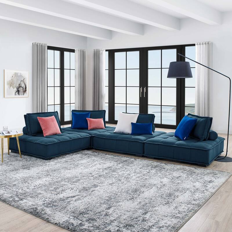Saunter 4-Piece Tufted Fabric Fabric Sectional Sofa - Azure