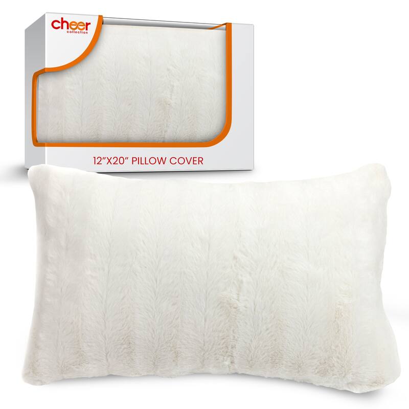 Cheer Collection FauxFur Throw Pillow Cover - 12x20 - White