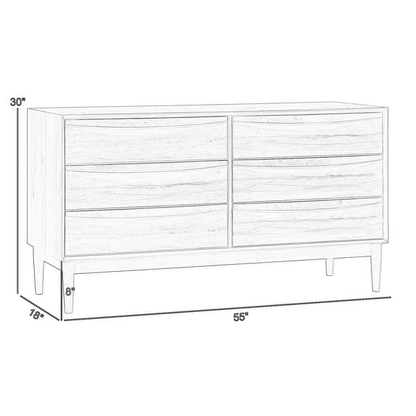 Mian 55 Inch Wide Dresser, 6 Drawer, Linear Undercut Handle, Walnut