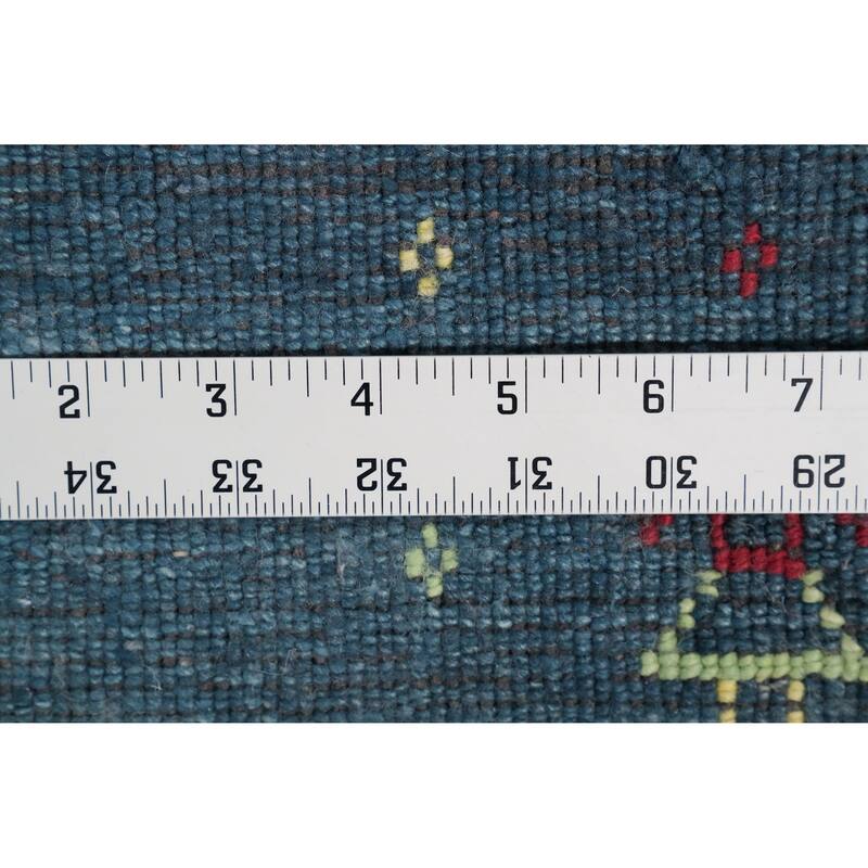 Hand Knotted Oriental Viscose Silk Carpet Tribal Animal Pictorial Navy Blue & Blues Gabbeh Runner Rug - 9' 8'' X 2' 10''