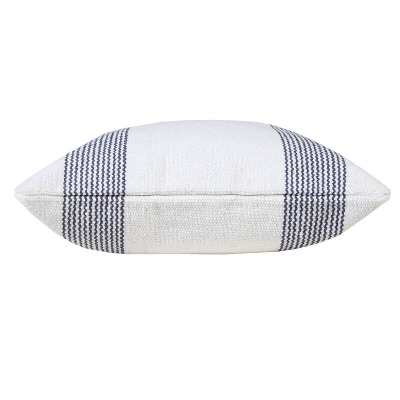 20" Blue and White Pinstripe Bordered Square Throw Pillow