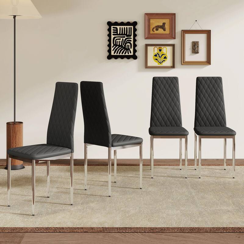 Elegant Modern Dining Chairs: PU Seats & Silver Metal Legs – Perfect for Minimalist Homes & Versatile Settings.