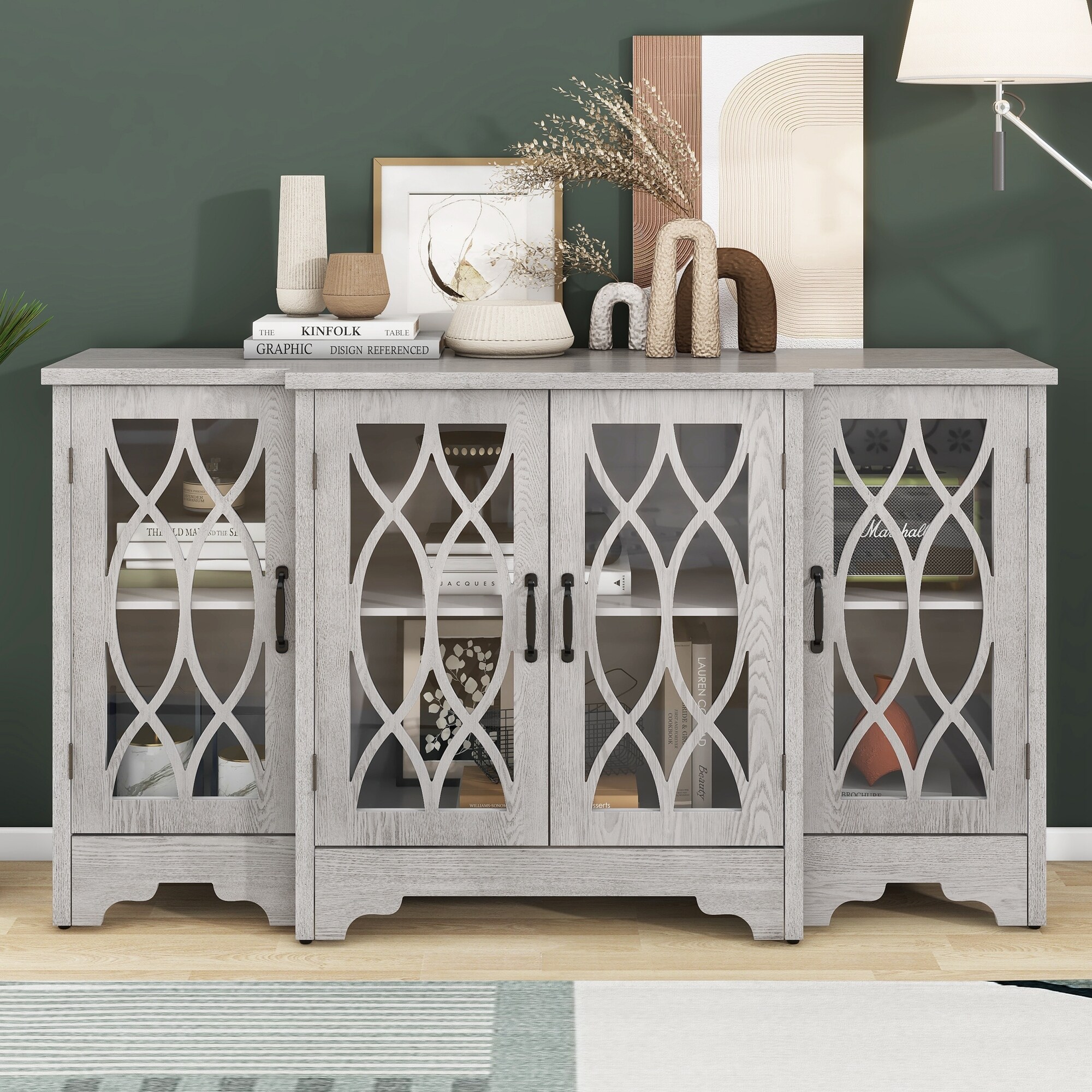 Wood Sideboard Buffet Cabinet with Glass Doors Adjustable